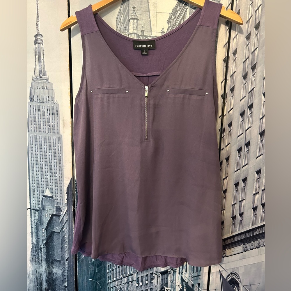 Fortune & Ivy - Purple Sleeveless Zip-Front Women's Tank Top